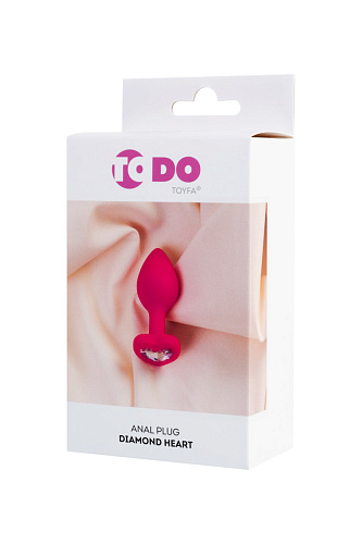 Маленькая анальная пробка с белым стразом-сердечком Toyfa ToDo, диам. 2.7 см, розовая