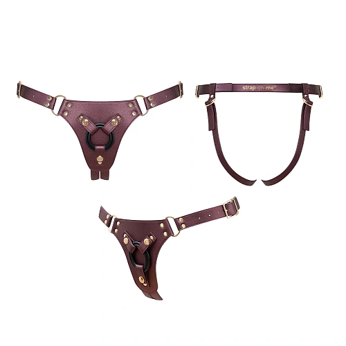 Трусики для страпона с кольцом Strap-on-me Generous Harness, баклажановый металлик