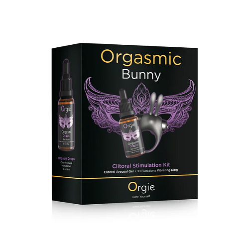 Набор Orgie Orgasmic Bunny c гелем Orgasm Drops и виброкольцом