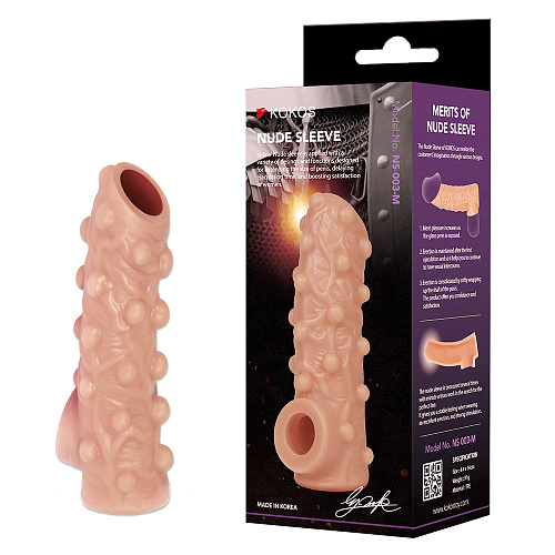 Насадка с&nbsp;открытой головкой и&nbsp;бугорками Nude Sleeve NS003,&nbsp;S