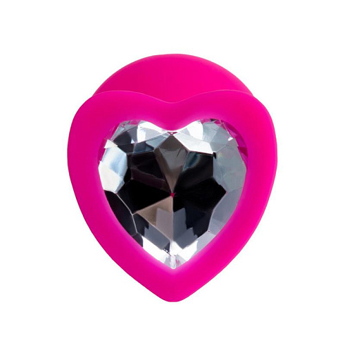 Анальная пробка с белым стразом-сердечком Toyfa ToDo диам. 3.5 см, розовая