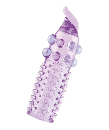 Рельефная насадка на пенис Toyfa Basic с шариками и усиком, фиолетовая