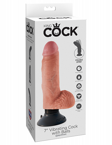 Фаллоимитатор с вибрацией на присоске Pipedream King Cock 7 Vibrating Cock with Balls, телесный
