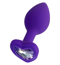 Маленькая анальная пробка с белым стразом-сердечком Toyfa ToDo, фиолетовая