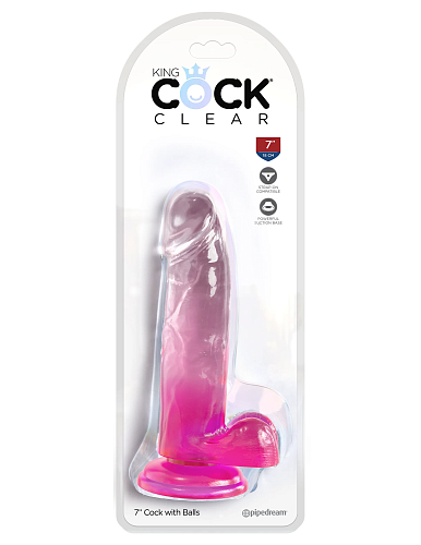 Прозрачный фаллоимитатор на присоске King Cock Clear 7, 18 см, розовый