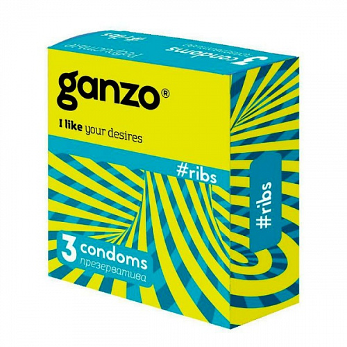 Рельефные презервативы с ребрышками Ganzo Ribs, 3 шт