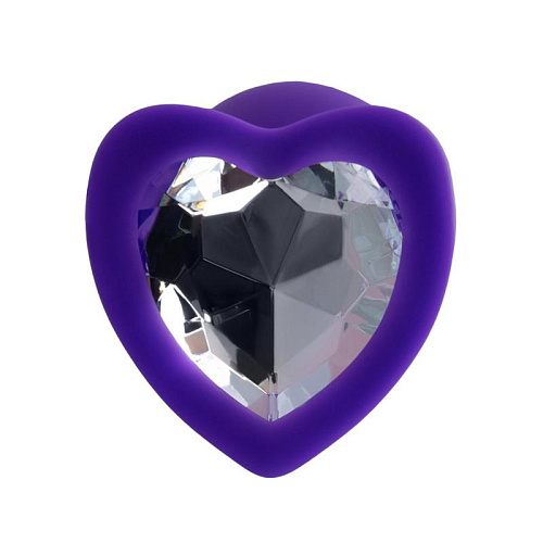 Маленькая анальная пробка с белым стразом-сердечком Toyfa ToDo, диам. 2.7 см, фиолетовая