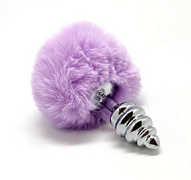 Рельефная анальная пробка Alive с коротким фиолетовым хвостиком, S