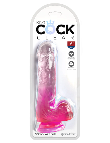 Прозрачный фаллоимитатор на присоске King Cock Clear 6, 15 см, розовый