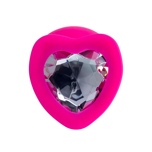 Анальная пробка с белым стразом-сердечком Toyfa ToDo диам. 4 см, розовая