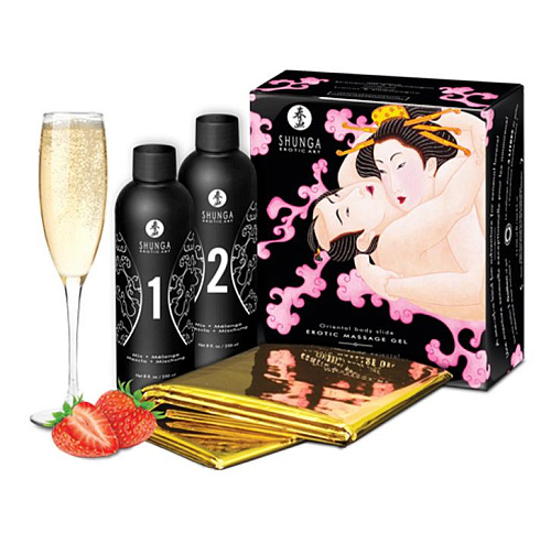 Гель для нуру массажа Shunga Клубника и шампанское, 2×225 мл
