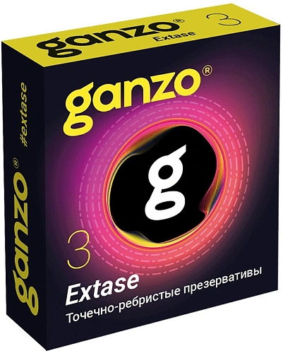 Рельефные презервативы с&nbsp;точками и&nbsp;ребрышками Ganzo Extase, 3&nbsp;шт&nbsp;в&nbsp;упаковке