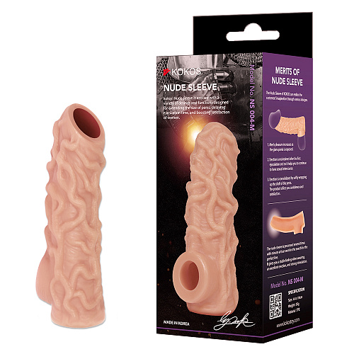 Насадка с&nbsp;открытой головкой и&nbsp;венами Nude Sleeve NS004,&nbsp;S