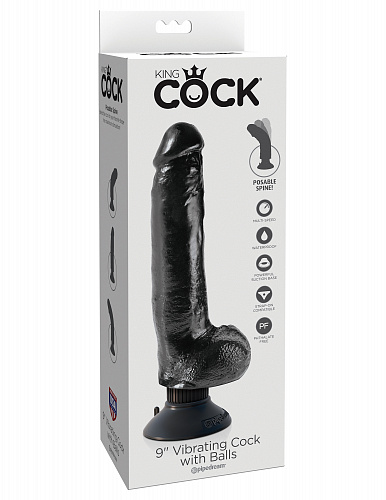 Большой фаллоимитатор с вибрацией на присоске Pipedream King Cock 9 Vibrating Cock with Balls, черный