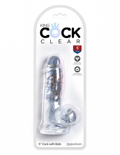Фаллоимитатор на присоске King Cock Clear 5 with Balls, прозрачный