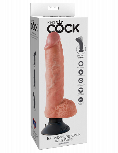Большой фаллоимитатор с вибрацией на присоске Pipedream King Cock Vibrating Cock with Balls 10, 27 см, телесный
