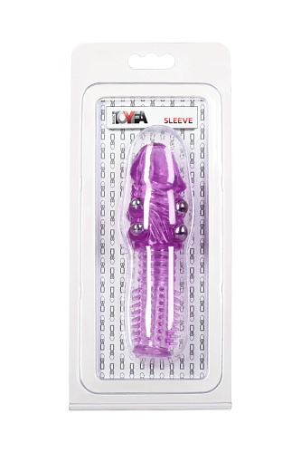 Рельефная насадка на пенис Toyfa Basic с шариками, фиолетовая