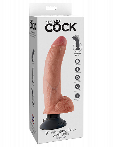 Большой фаллоимитатор с вибрацией на присоске Pipedream King Cock Vibrating Cock with Balls 9, 23 см, телесный