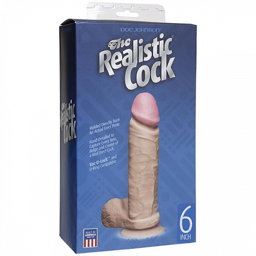 Реалистичный фаллоимитатор с мошонкой на присоске 16 см Doc Johnson Realistic Cock 6, телесный