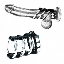 Сбруя на член BlueLine Triple Metal Cock Ring with Adjustable Snap Ball Strap